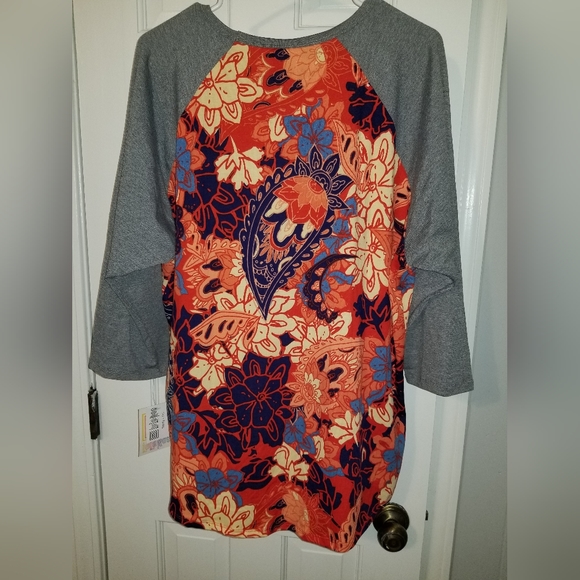 LuLaRoe Randy Baseball Raglan Tee Shirt Grey/Orange Blue Floral 3XL NWT - Picture 2 of 7